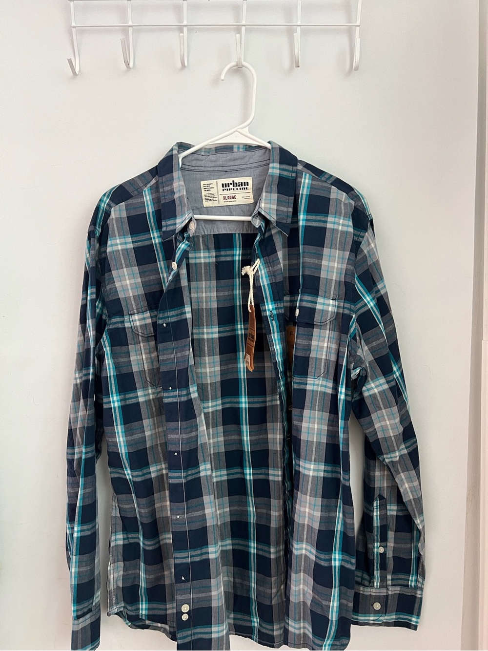 urban pipeline Navy & Teal Plaid Button-Down Shirt